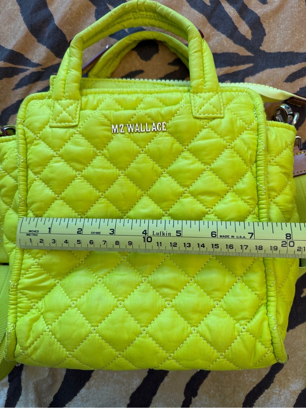 MZ Wallace Acid Yellow Quilted Mini Box Tote Crossbody Bag - Picture 10 of 11